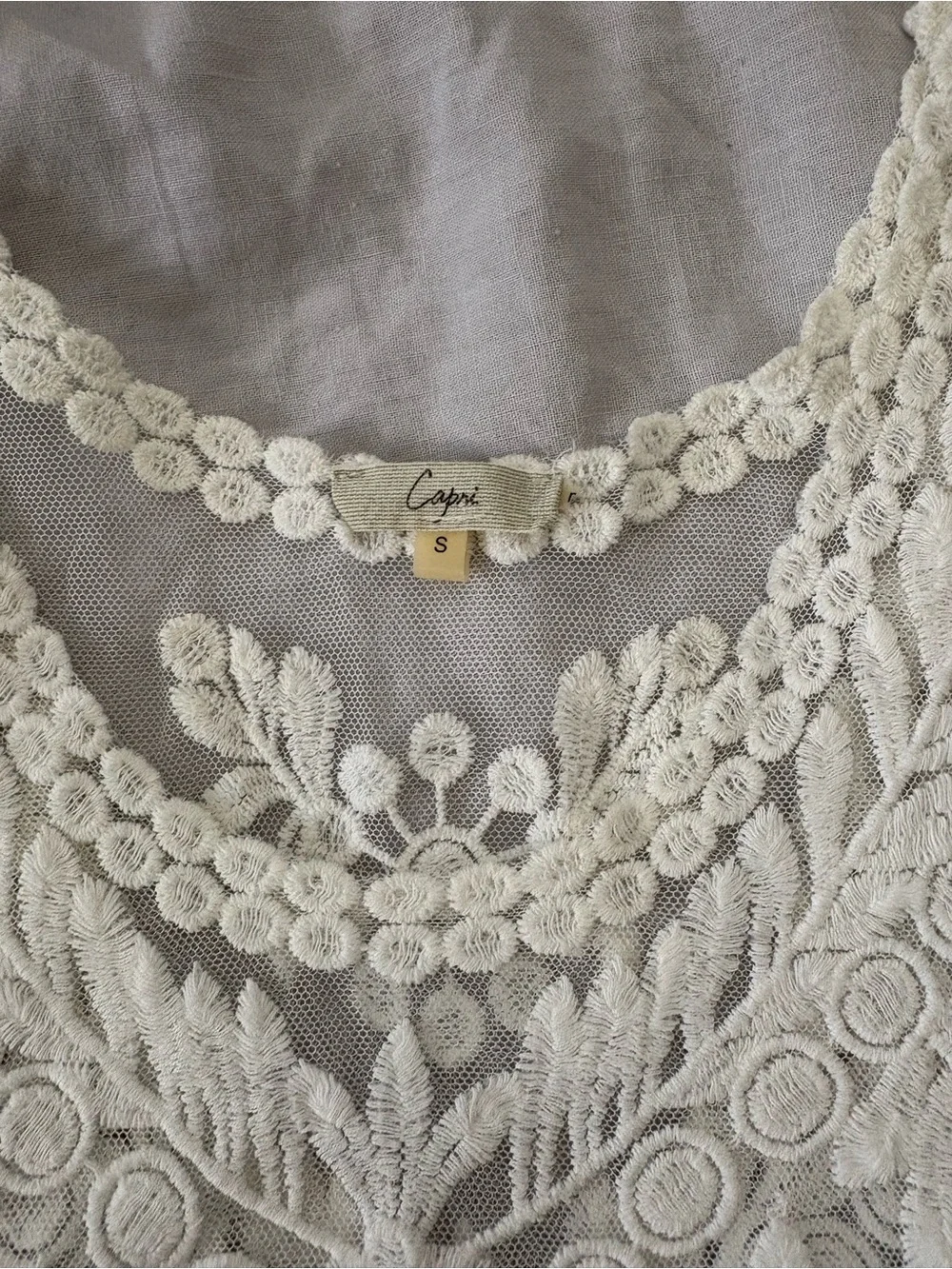 Lace Tank Boho Festival SemiSheer White Sleeveless - Picture 3 of 4
